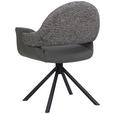 ARMLEHNSTUHL  Sitzfläche 360° drehbar, inklusive Armlehnen, automatische Rückholfunktion Webstoff Echtleder  - Schwarz, Design, Leder/Textil (62,5/86/64cm) - Novel