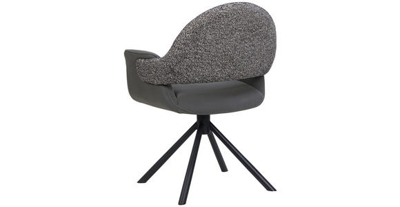 ARMLEHNSTUHL  Sitzfläche 360° drehbar, inklusive Armlehnen, automatische Rückholfunktion Webstoff Echtleder  - Schwarz, Design, Leder/Textil (62,5/86/64cm) - Novel