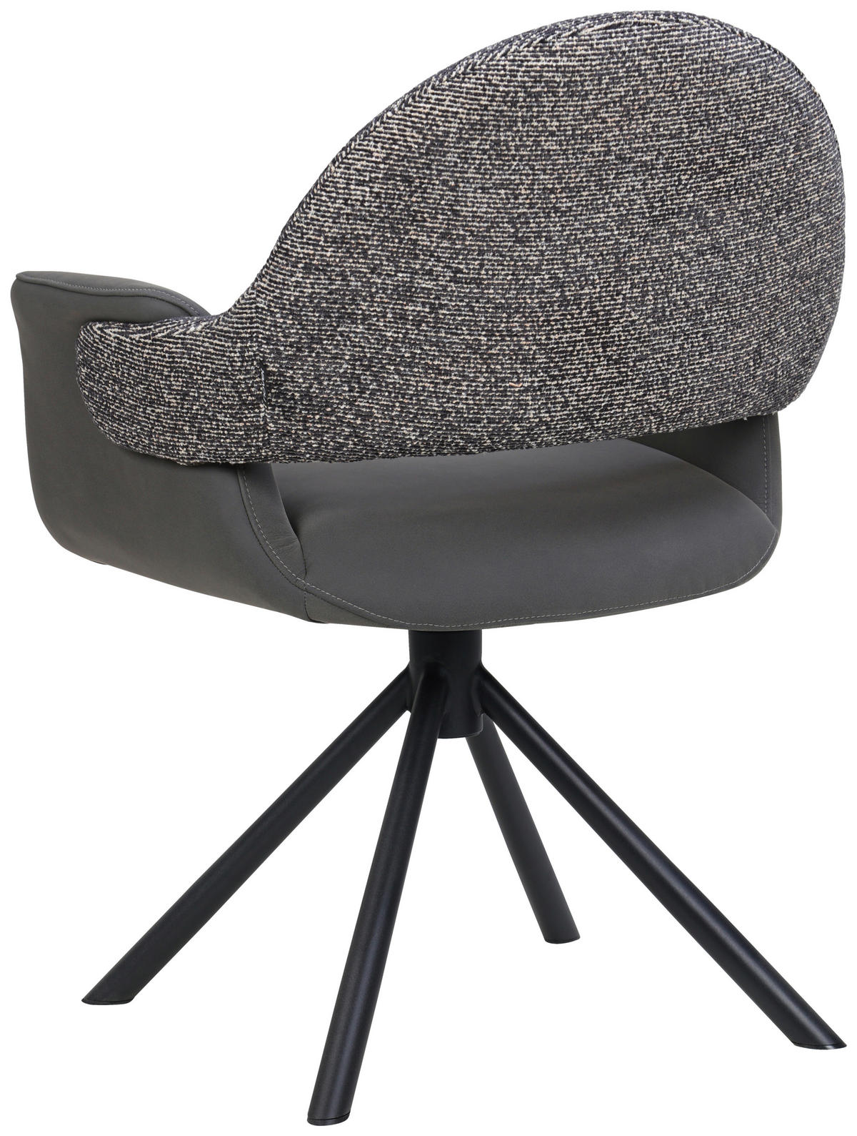 ARMLEHNSTUHL  Sitzfläche 360° drehbar, inklusive Armlehnen, automatische Rückholfunktion Webstoff Echtleder  - Schwarz, Design, Leder/Textil (62,5/86/64cm) - Novel