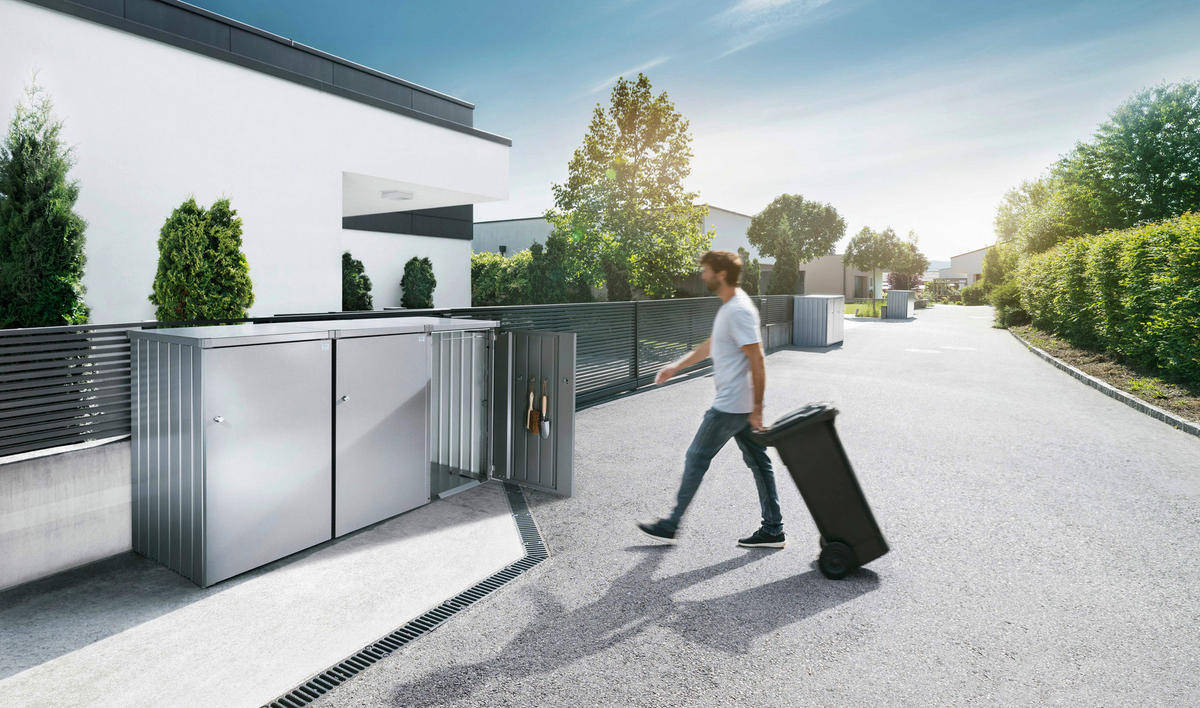 MÜLLTONNENBOX 80/129/88 cm  - Silberfarben, Basics, Metall (80/129/88cm) - Biohort