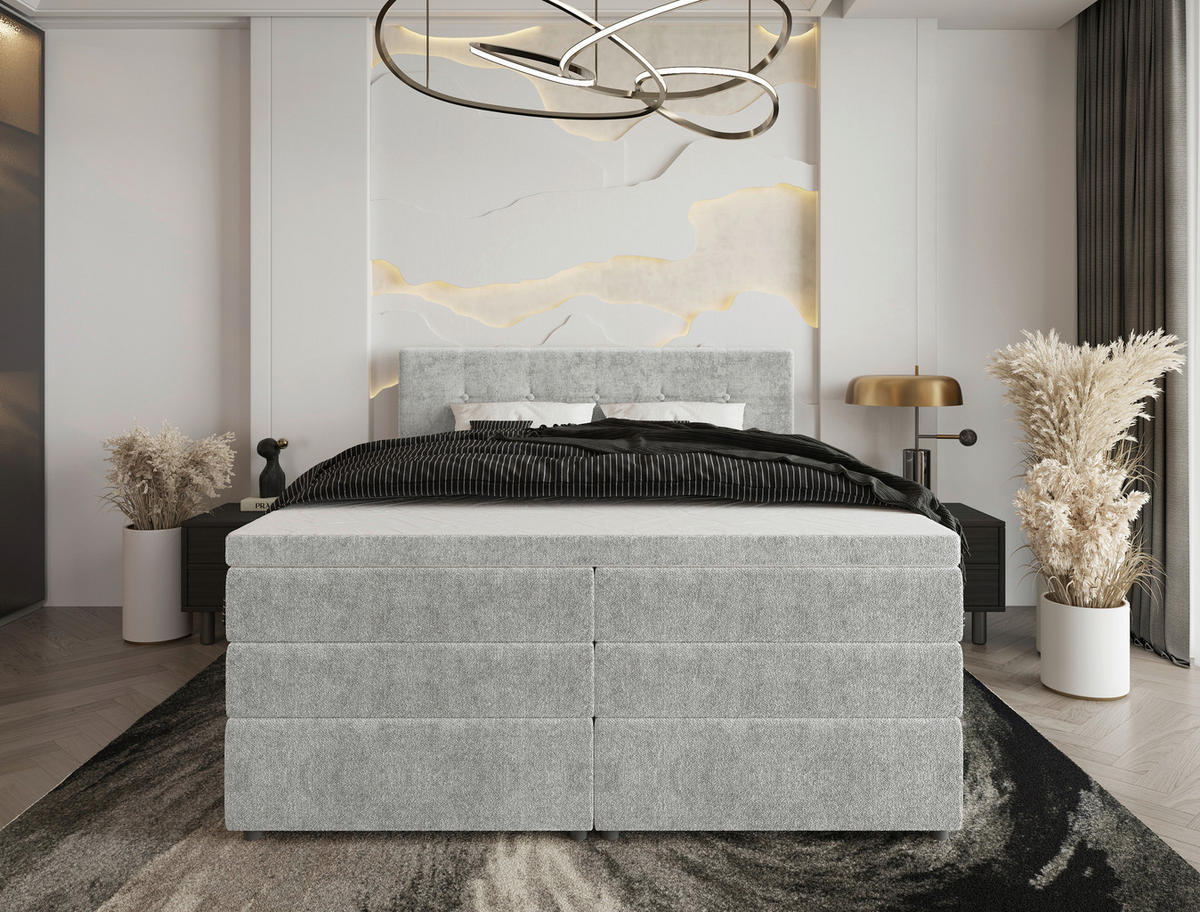 BOXSPRINGBETT 160/200 cm  in Hellgrau  - Hellgrau/Schwarz, Konventionell, Kunststoff/Textil (160/200cm) - Carryhome
