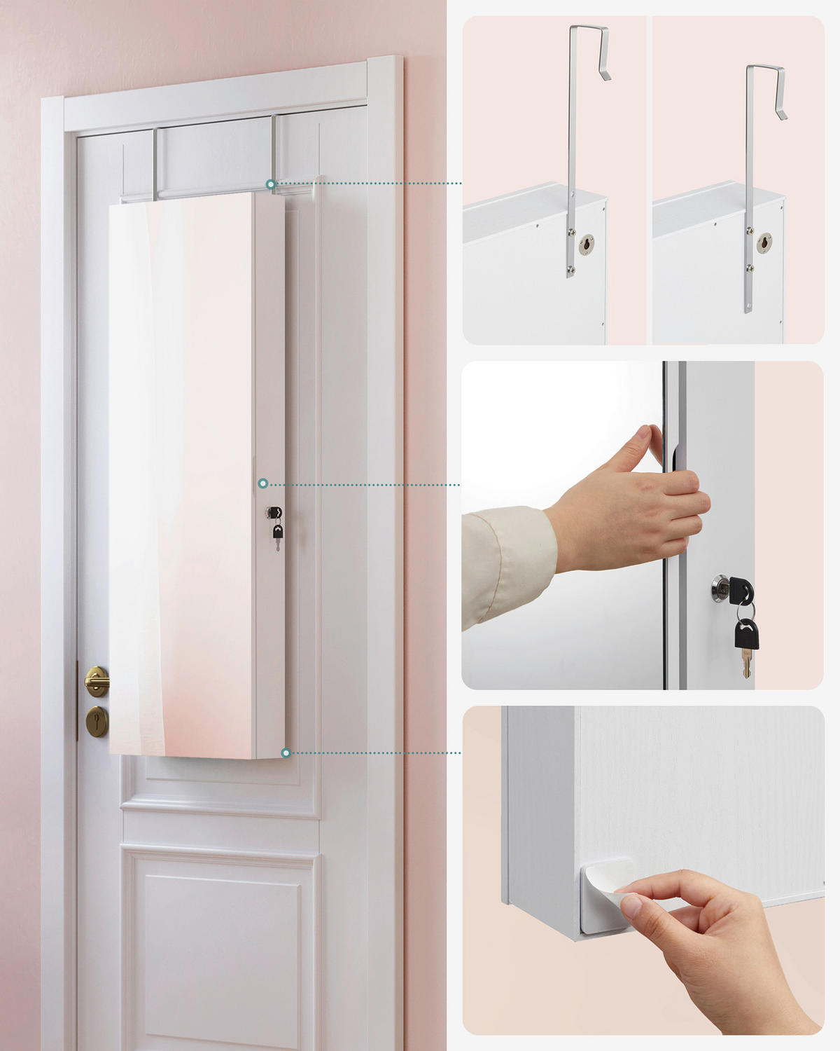 SCHMUCKSCHRANK 37,5/108/9,7 cm  - Roségold/Weiß, LIFESTYLE, Glas/Holzwerkstoff (37,5/108/9,7cm)