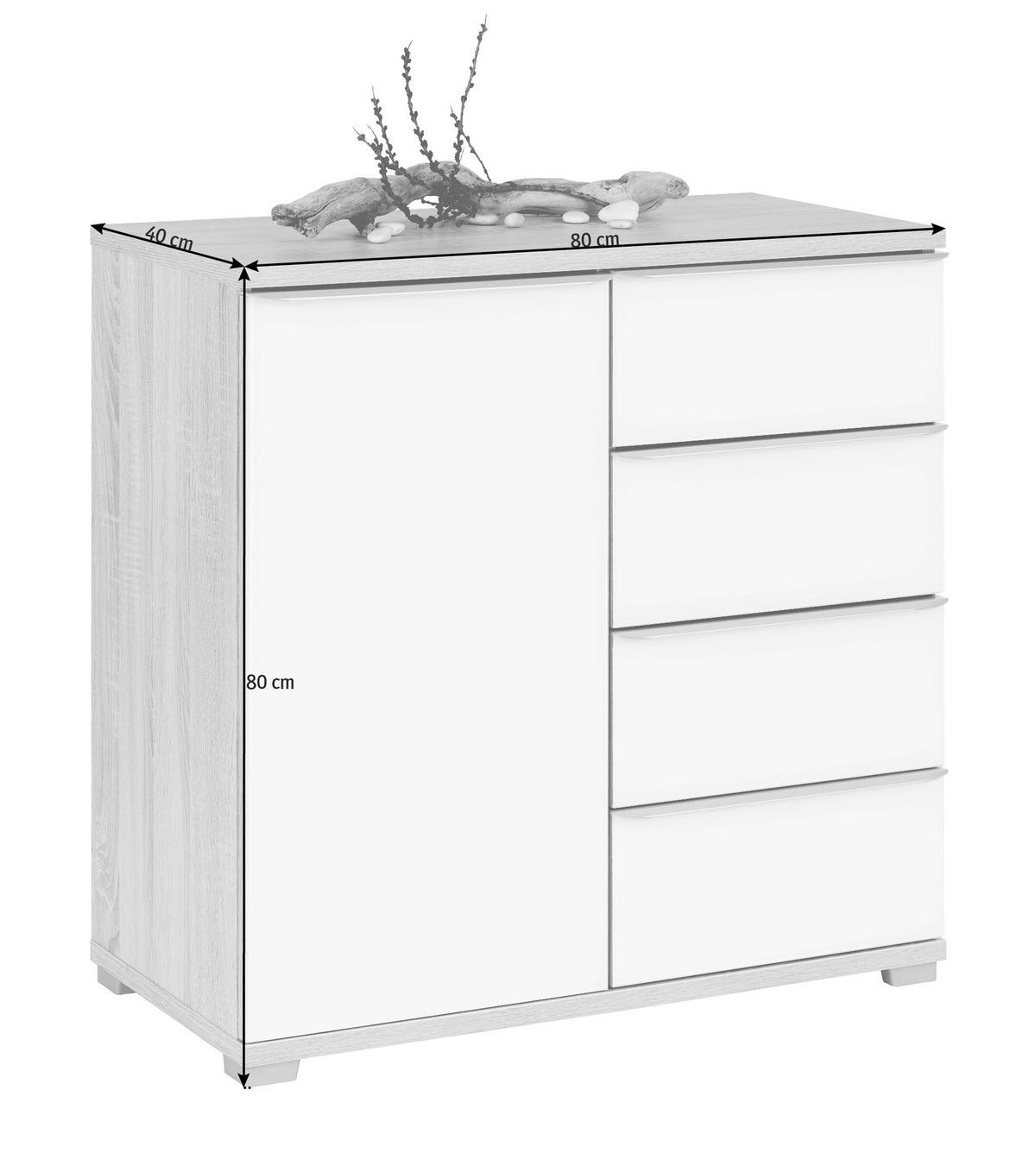 KOMMODE 80/80/40 cm  in Weiss, Sonoma Eiche  - Weiss/Alufarben, Design, Glas/Holzwerkstoff (80/80/40cm) - Moderano