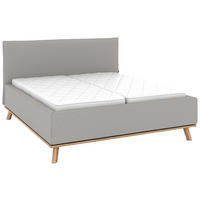 POLSTERBETT 160/200 cm,  in Hellgrau, Matratze, Lattenrost, Bettkasten, H2 + H3 = mittel + fest  - Eichefarben/Hellgrau, Design, Holz/Textil (160/200cm) - Musterring