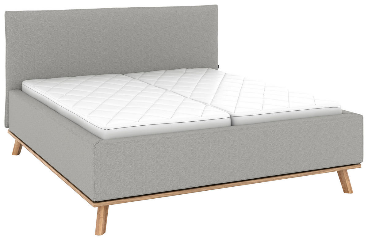POLSTERBETT 160/200 cm,  in Hellgrau, Matratze, Lattenrost, Bettkasten, H2 + H3 = mittel + fest  - Eichefarben/Hellgrau, Design, Holz/Textil (160/200cm) - Musterring