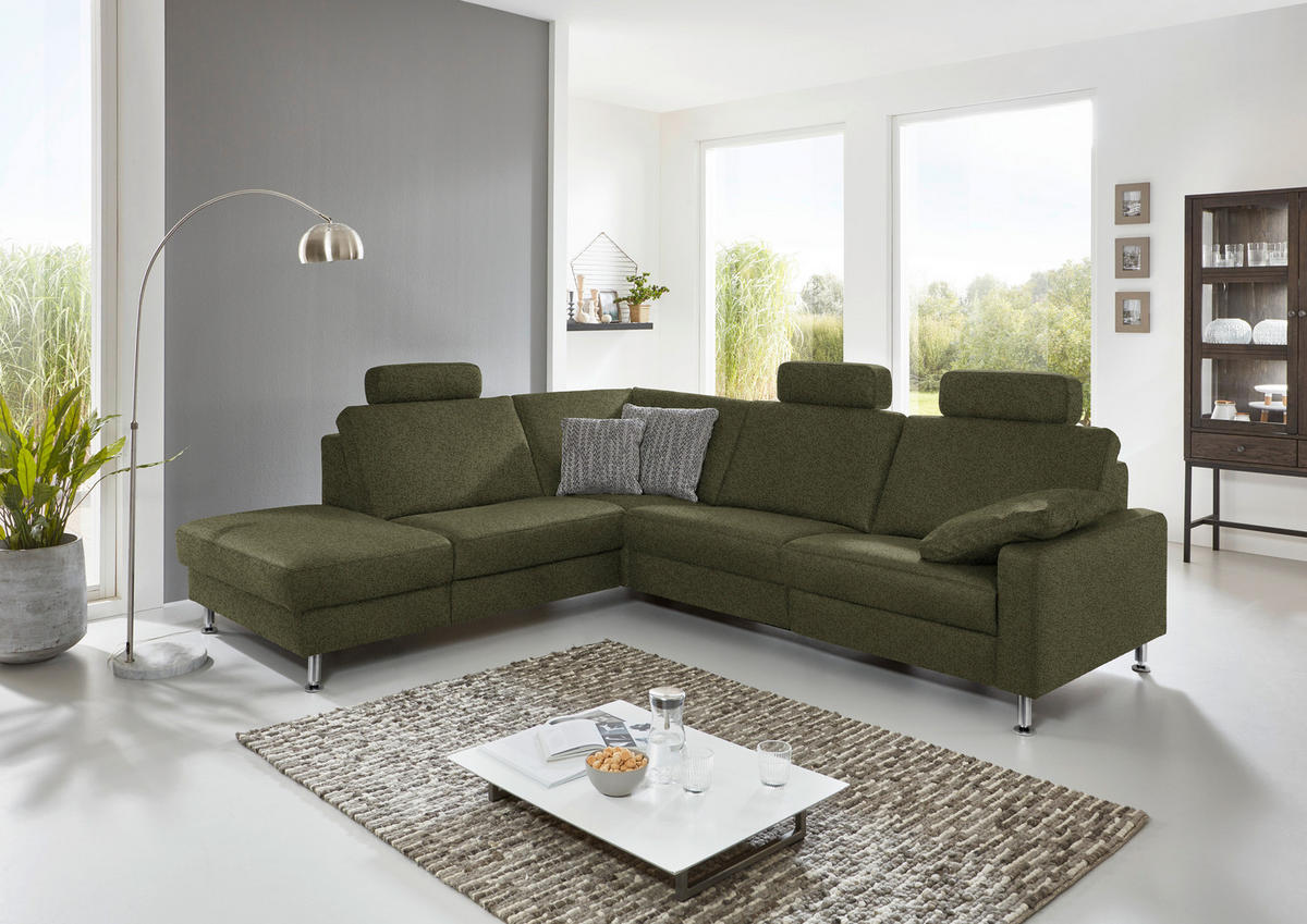 ECKSOFA in Mikrofaser Dunkelgrün  - Dunkelgrün/Alufarben, Design, Textil/Metall (242/275cm) - Dieter Knoll