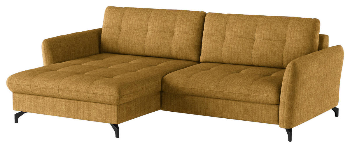 ECKSOFA in Flachgewebe, Leinenoptik Currygelb  170/242 cm  - Currygelb/Schwarz, Design, Textil/Metall (170/242cm) - Xora