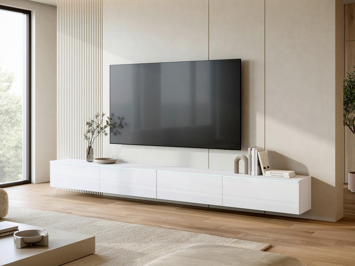 TV-SZEKRÉNY 300/32/33 cm  - magasfényű fehér/fehér, Basics, műanyag/faalapú anyag (300/32/33cm) - P & B