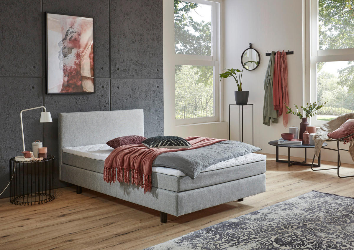 BOXSPRINGBETT 140/200 cm,  in Grau, Topper, Matratze, H2 = mittel  - Schwarz/Grau, KONVENTIONELL, Holzwerkstoff/Kunststoff (140/200cm) - Livetastic
