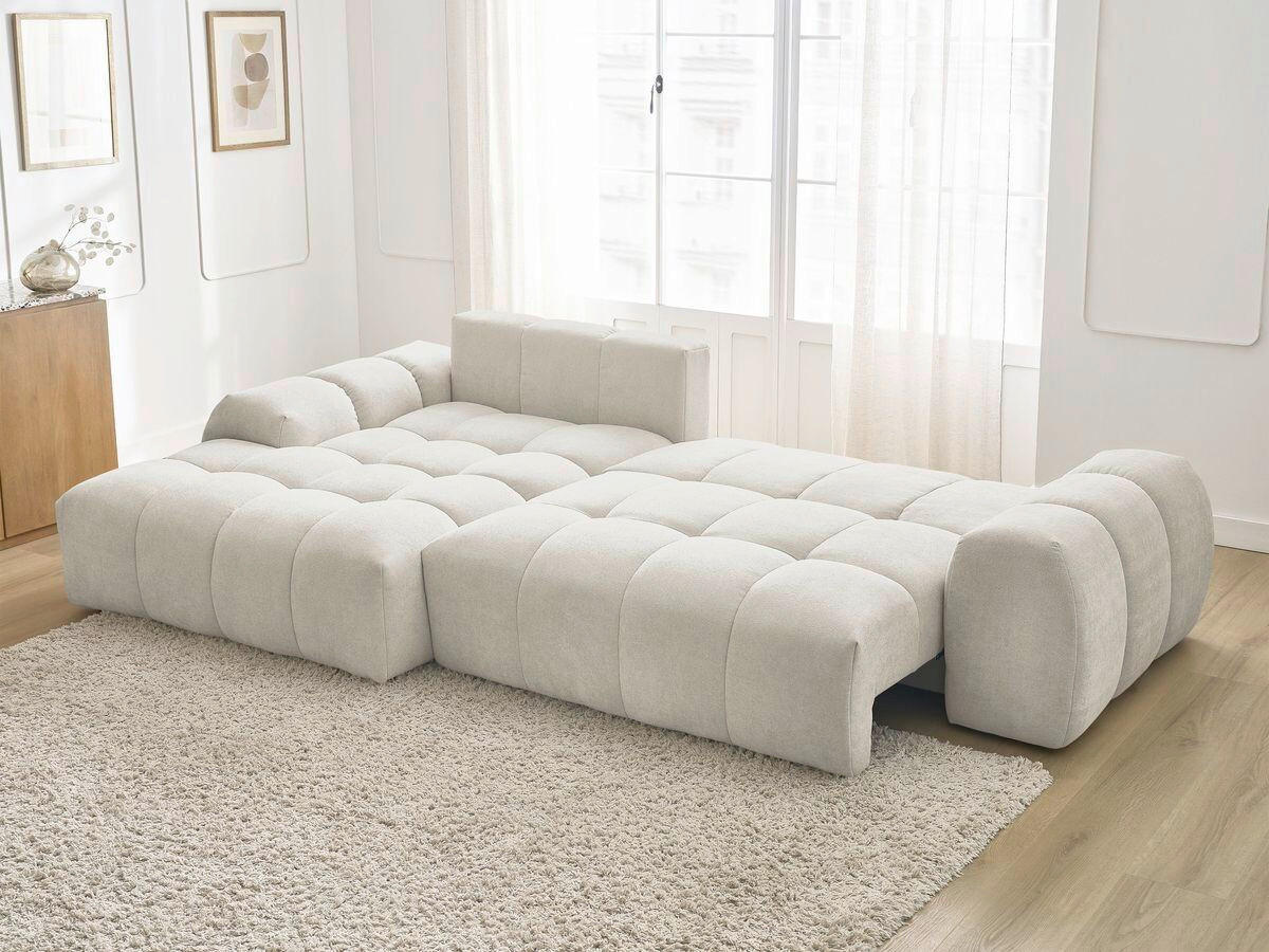 ECKSCHLAFSOFA EVEREST  mit Rücken echt, Armteil links, Armteil rechts Struktur Beige  - Beige/Schwarz, MODERN, Kunststoff/Textil (318/180cm) - Livetastic