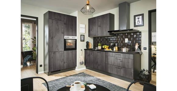 ECKKÜCHE 120/220 cm  in Graphitfarben, Schwarz, Lavagrau  - Eiche dunkel/Lavagrau, Design, Holzwerkstoff/Metall (120/220cm) - Xora