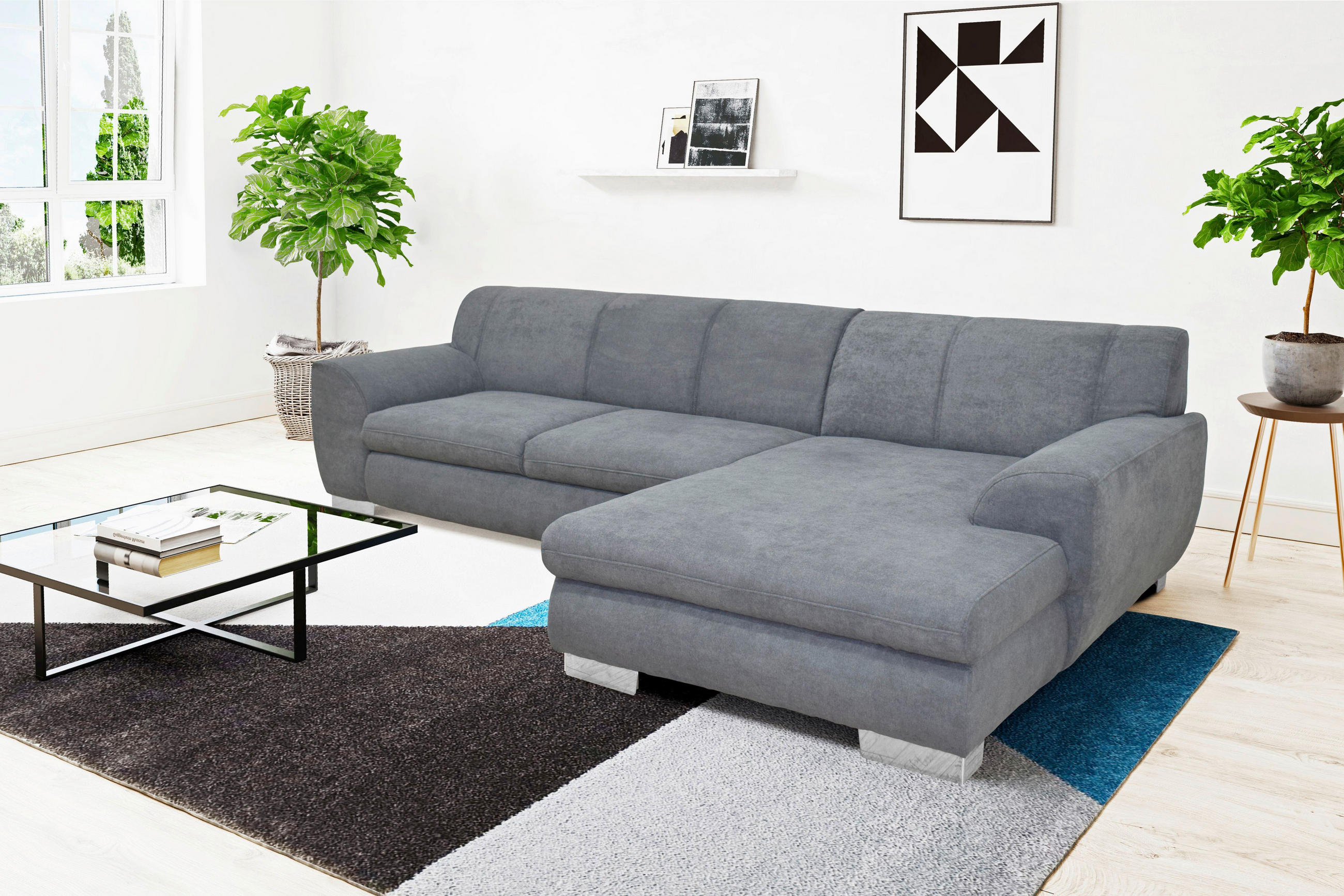 ECKSCHLAFSOFA NIKA Dunkelgrau Webstoff  - Dunkelgrau/Silberfarben, Basics, Holz/Textil (277/156cm) - MID.YOU