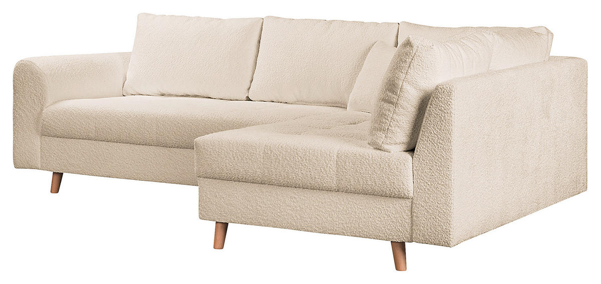 ECKSOFA Ariella Weiß Bouclé  - Naturfarben/Weiß, Design, Holz/Textil (231/161cm) - Livetastic