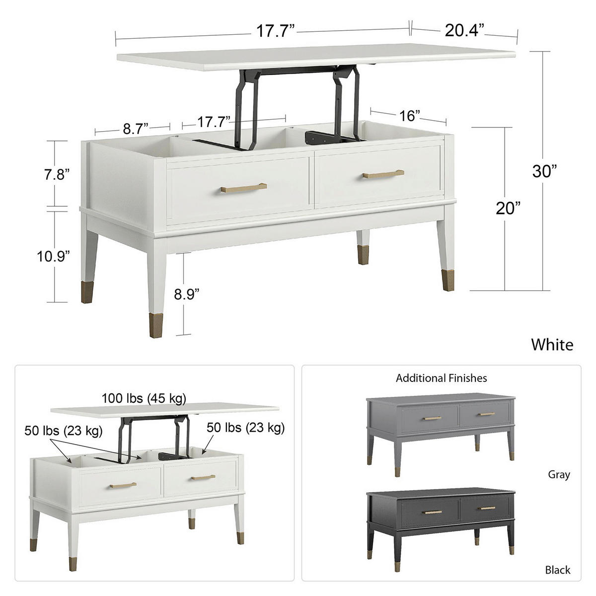COUCHTISCH Westerleigh 106/52/51 cm Schwarz  - Messingfarben/Schwarz, Design, Holzwerkstoff/Metall (106/52/51cm) - MID.YOU