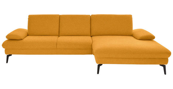 ECKSOFA in Chenille, Mikrofaser Currygelb  - Currygelb/Schwarz, Design, Textil/Metall (299/157cm) - Dieter Knoll