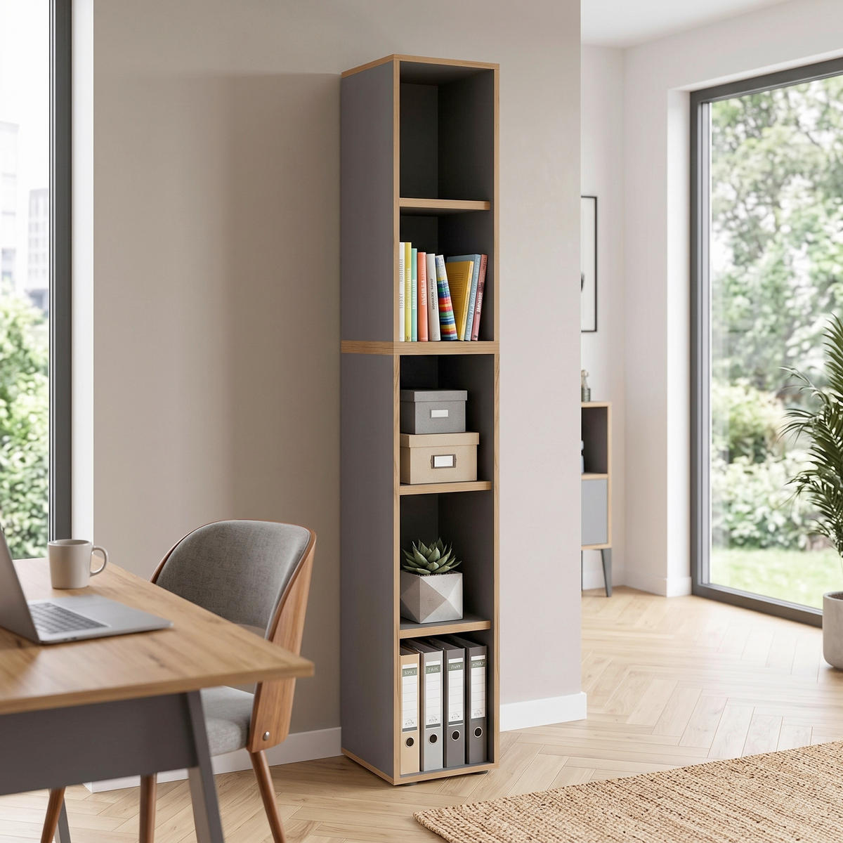 AKTENREGAL 30/183/33 cm  - Honigeiche/Anthrazit, Design, Holzwerkstoff/Kunststoff (30/183/33cm) - P & B