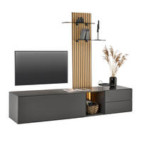 WOHNWAND 221/204/50 cm  in Anthrazit, Eichefarben  221/204/50 cm  LED-Leuchtmittel   - Eichefarben/Anthrazit, Design, Glas/Holz (221/204/50cm) - Dieter Knoll
