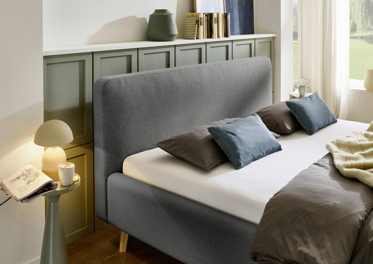 POLSTERBETT 140/200 cm  in Anthrazit  - Eichefarben/Anthrazit, Design, Holz/Textil (140/200cm) - Xora