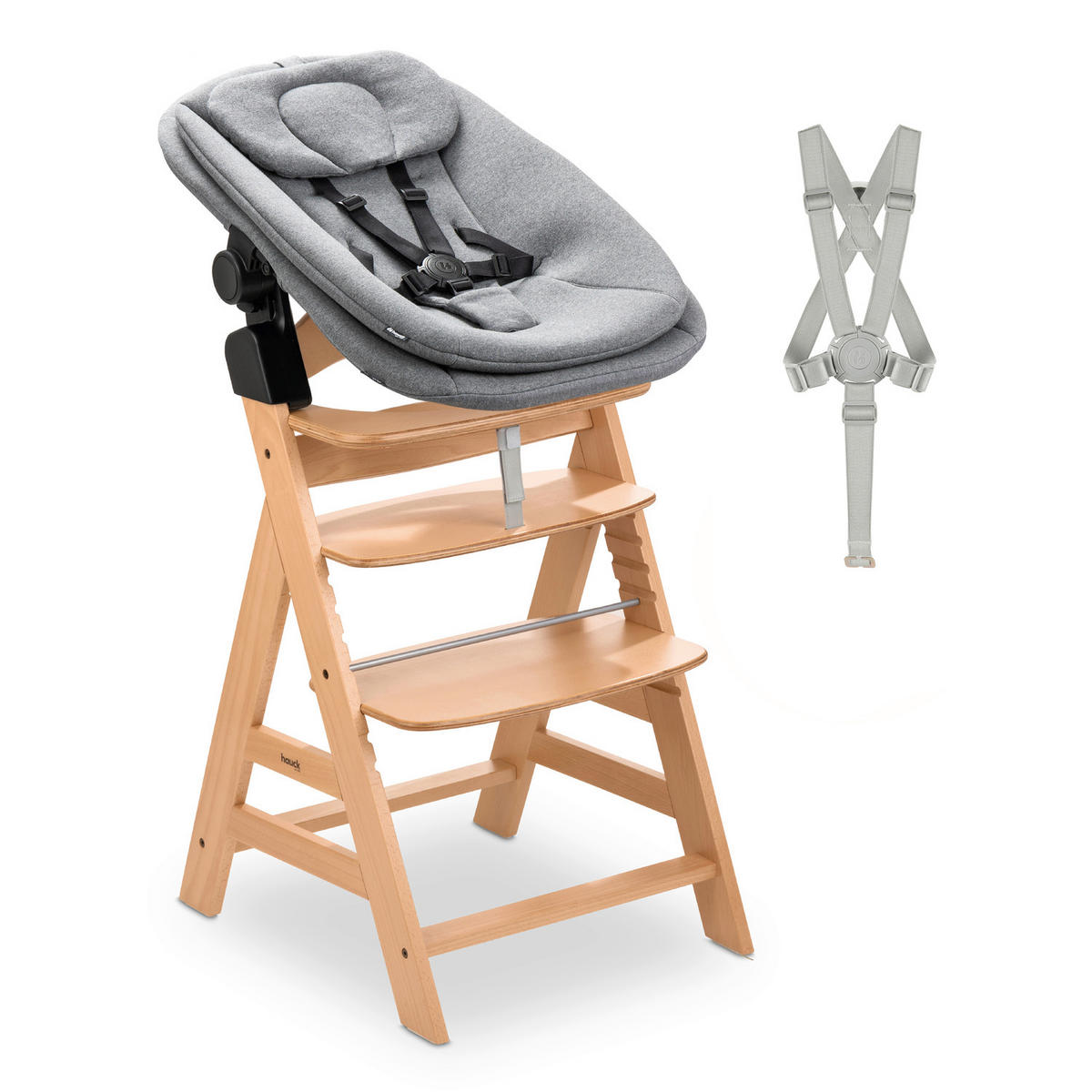 KOMBIHOCHSTUHL Alpha Newborn Set Pro  - Hellbraun/Hellgrau, Basics, Holz/Textil (50/103,5/67cm) - Hauck
