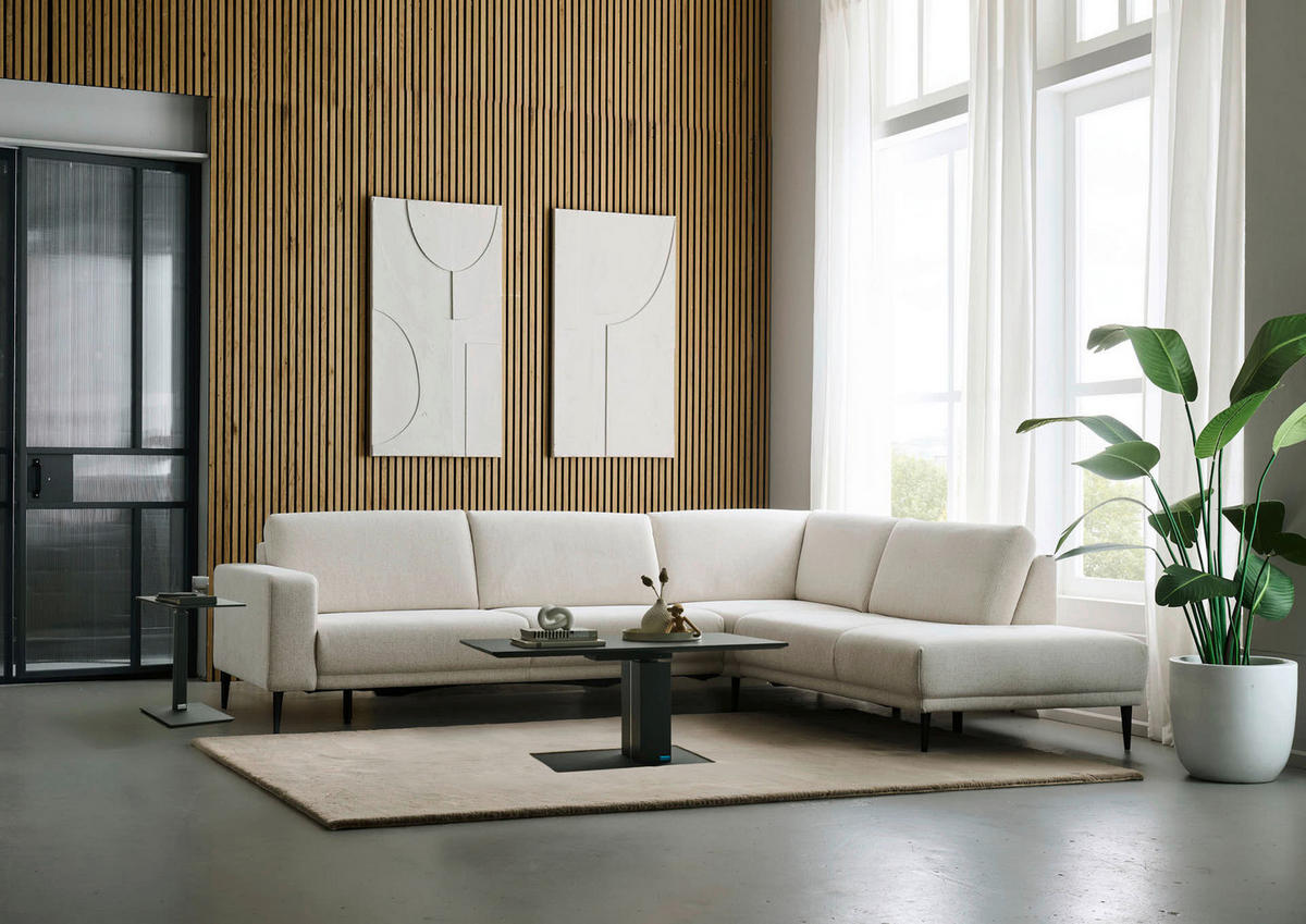 ECKSOFA Dieter Knoll Beige Chenille  - Beige/Schwarz, Design, Textil/Metall (303/254cm) - Dieter Knoll