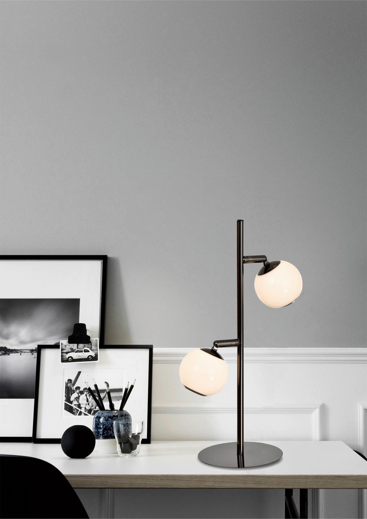 LED-TISCHLEUCHTE Luberon 32,5/49,5/19 cm  - Schwarzchrom, Design, Glas/Kunststoff (32,5/49,5/19cm)