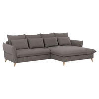ECKSCHLAFSOFA  mit seitenverkehrt erhältlich, Rücken echt, Armteil links, Armteil rechts, Stoffauswahl, Schlafen auf Sitzhöhe Flachgewebe Hellbraun  - Hellbraun/Buchefarben, Design, Holz/Textil (274/170cm) - Livetastic