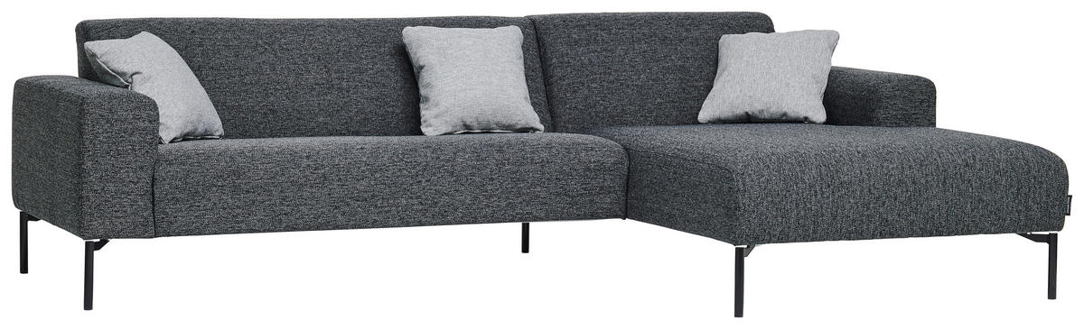 ECKSOFA in Flachgewebe Anthrazit  - Anthrazit/Schwarz, Design, Textil/Metall (264/168cm) - Johann Jakob