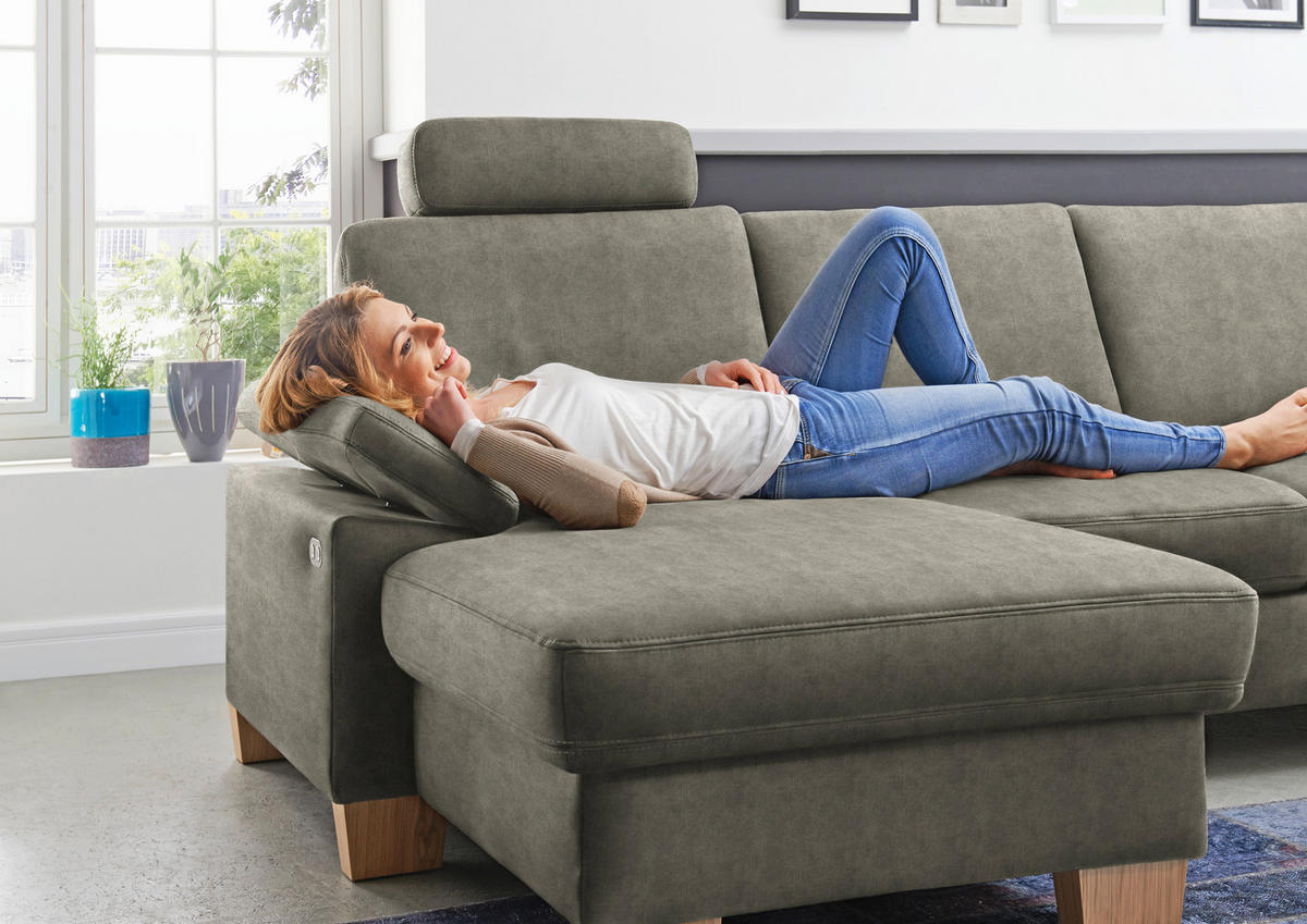 WOHNLANDSCHAFT in Velours Grau  - Eichefarben/Grau, Konventionell, Holz/Textil (235/316/167cm) - Beldomo System
