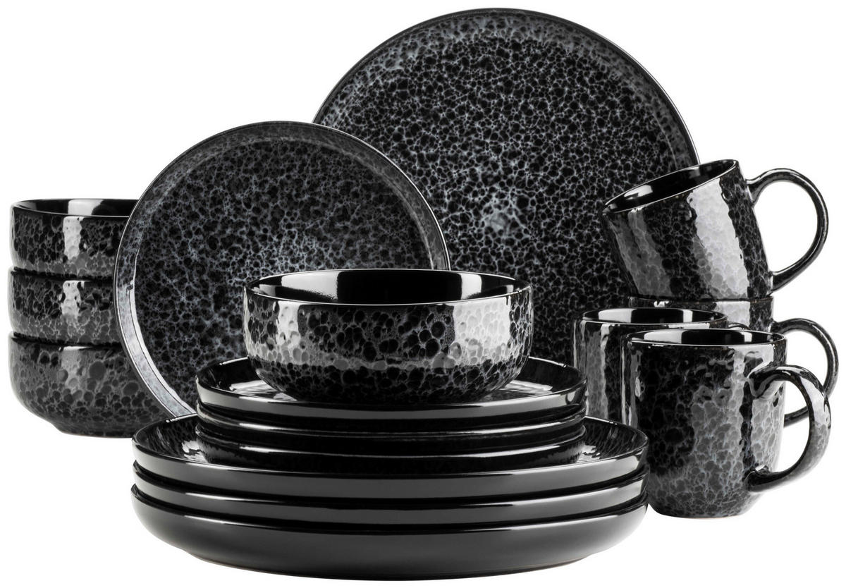 KOMBISERVICE Filippa 16-teilig  - Schwarz, Trend, Keramik - Mäser