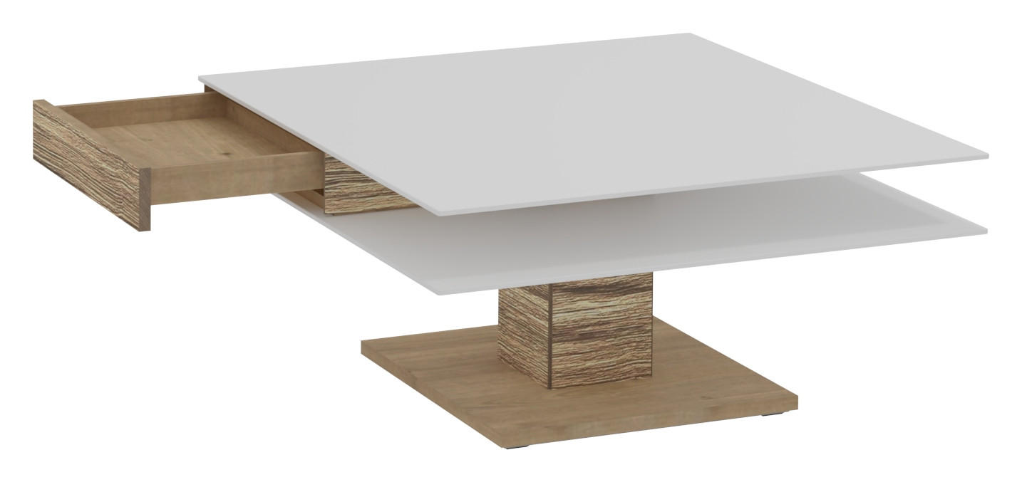 Thumbnail - Voglauer Couchtisch, Weiß, Eiche, Holz, Glas, Holzwerkstoff, Wildeiche, furniert, massiv, 1 Schubladen, quadratisch, eck...