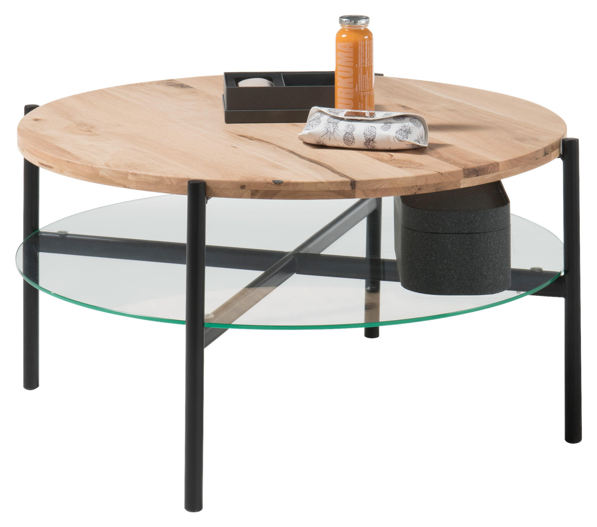 Couchtisch in Holz, Metall, Glas 77/77/43 cm