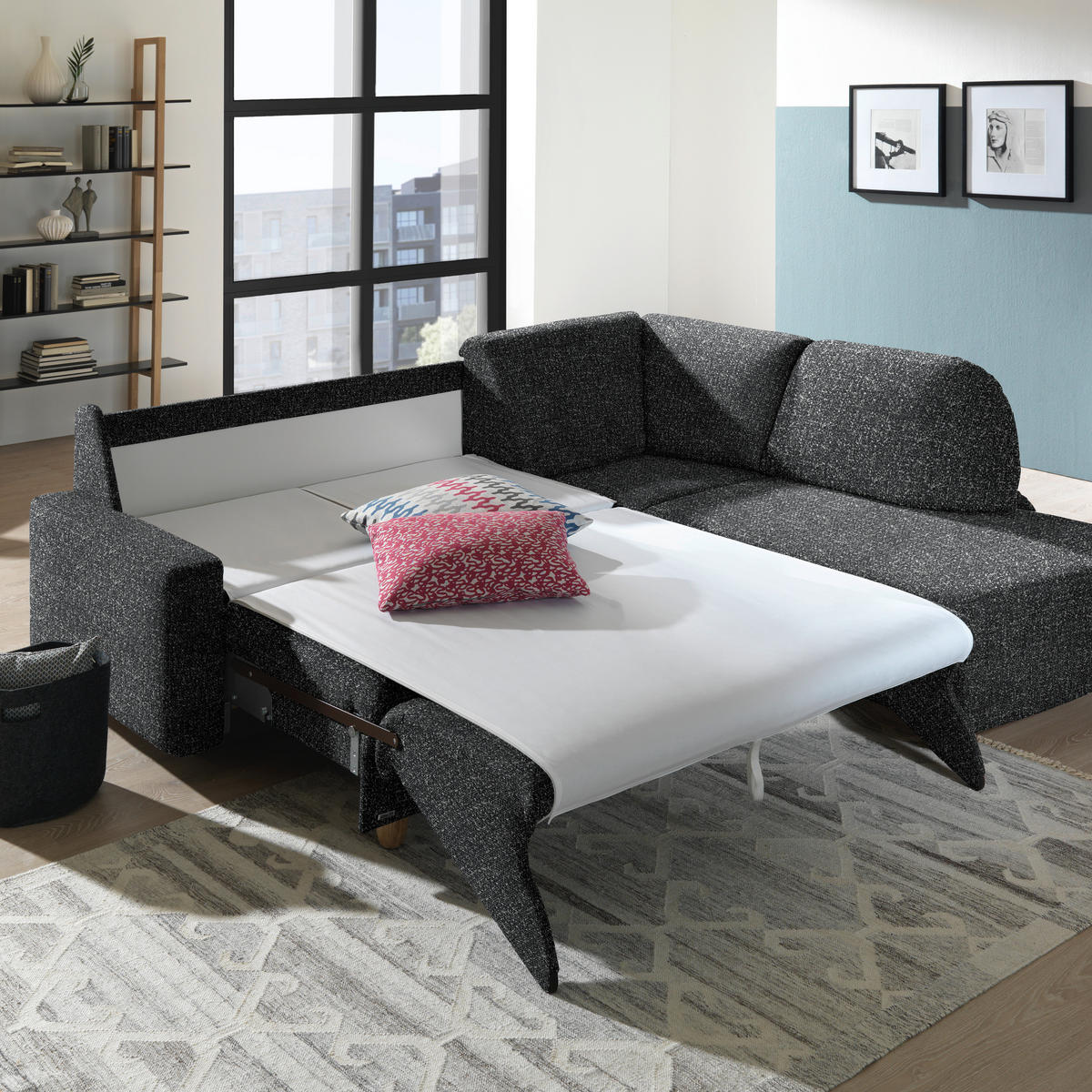 ECKSOFA  in Mikrovelours Anthrazit  227/208 cm  - Eichefarben/Anthrazit, KONVENTIONELL, Holz/Textil (227/208cm) - Sedda