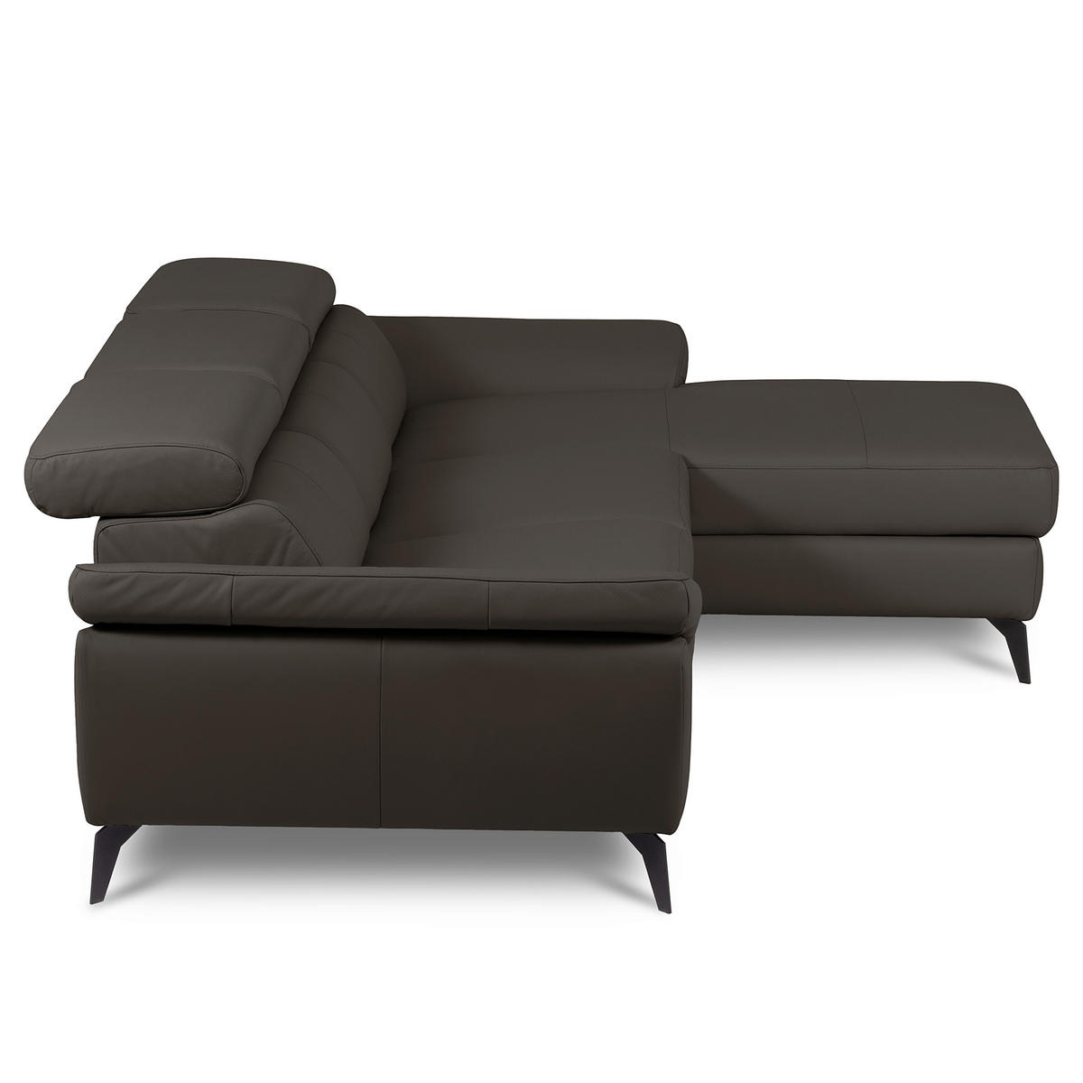 ECKSOFA SONO in Lederlook Echtleder Dunkelbraun Armteilverstellung, Kopfteilverstellung  252/179 cm  - Dunkelbraun/Schwarz, Design, Leder/Textil (252/179cm) - Livetastic
