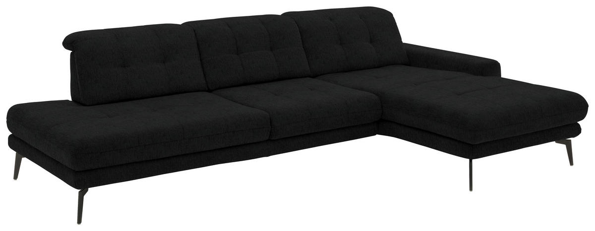 ECKSOFA in Flachgewebe Schwarz  - Schwarz, Design, Textil/Metall (309/190cm) - Beldomo Style
