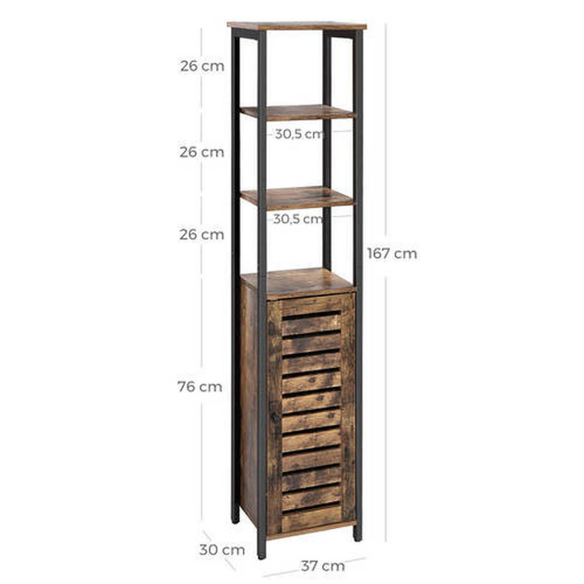 REGÁL, hnědá, černá, uhlíková ocel, 37/167/30 cm - černá/hnědá, Trend, kov/kompozitní dřevo (37/167/30cm) - Boxxx