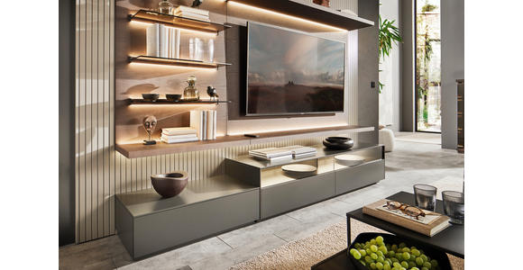 WOHNWAND  in Grau, Eiche dunkel  270/182/46 cm  - Eiche dunkel/Grau, Design, Glas/Holz (270/182/46cm) - Belluti