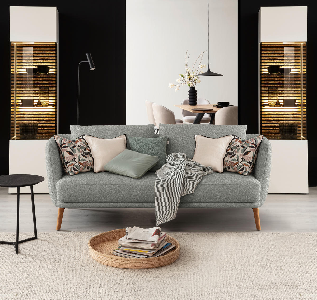 2,5-SITZER  in Flachgewebe Silberfarben  - Eichefarben/Silberfarben, Design, Holz/Textil (190/71/91cm) - Schöner Wohnen