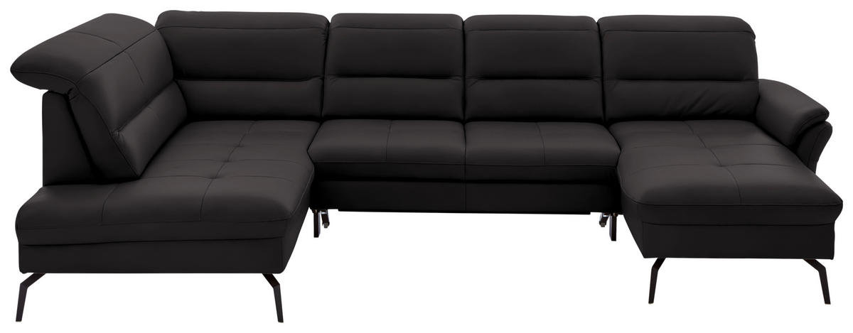 WOHNLANDSCHAFT in Echtleder Schwarz  - Schwarz, Design, Leder/Metall (206/336/181cm) - Beldomo Speed