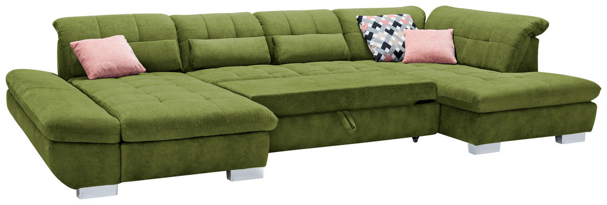 WOHNLANDSCHAFT in Mikrofaser Grün  - Chromfarben/Grün, Design, Kunststoff/Textil (204/350/211cm) - Xora