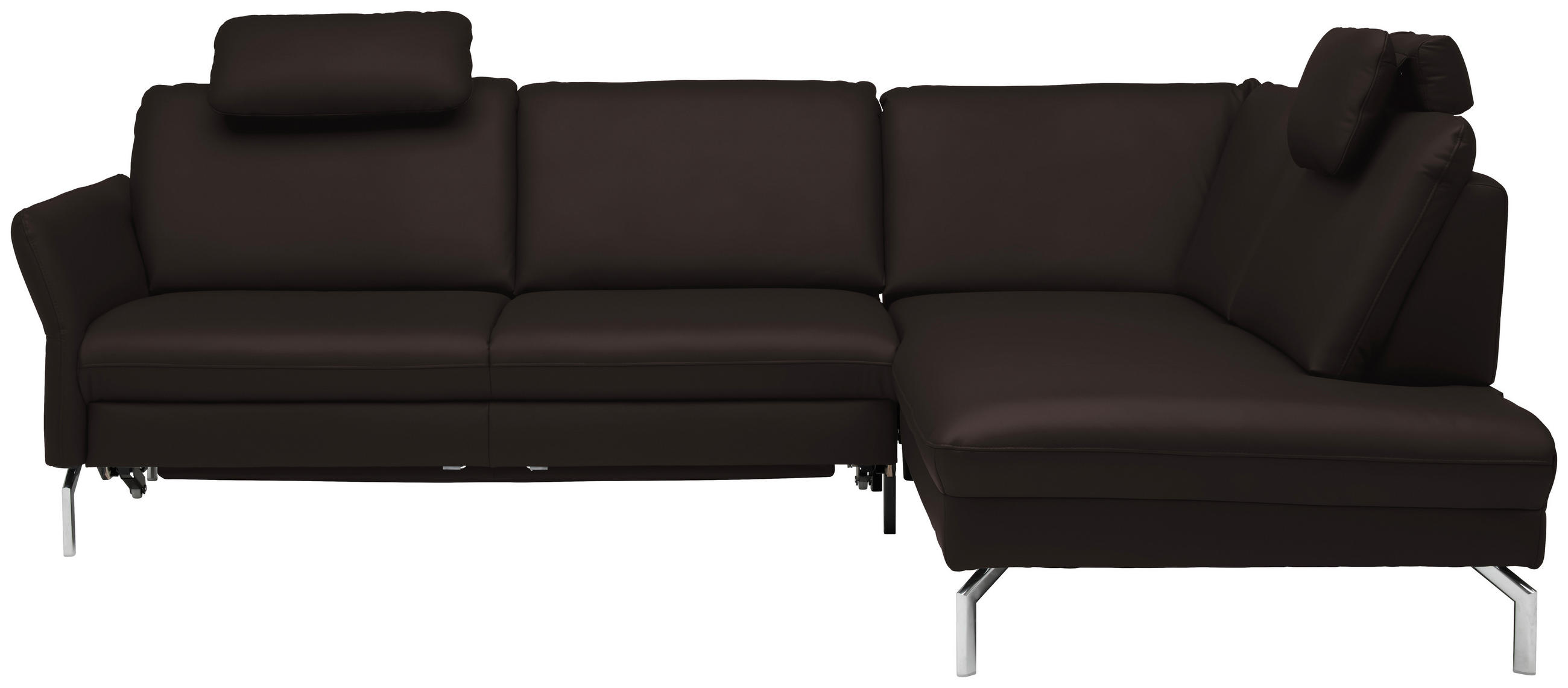 ECKSOFA in Echtleder Dunkelbraun  284/220 cm  - Dunkelbraun/Alufarben, KONVENTIONELL, Leder/Metall (284/220cm) - Beldomo Premium