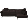 ECKSOFA in Echtleder Dunkelbraun  - Dunkelbraun/Alufarben, Konventionell, Leder/Metall (284/220cm) - Beldomo Premium