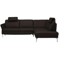 ECKSOFA in Echtleder Dunkelbraun  - Dunkelbraun/Alufarben, Konventionell, Leder/Metall (284/220cm) - Beldomo Premium