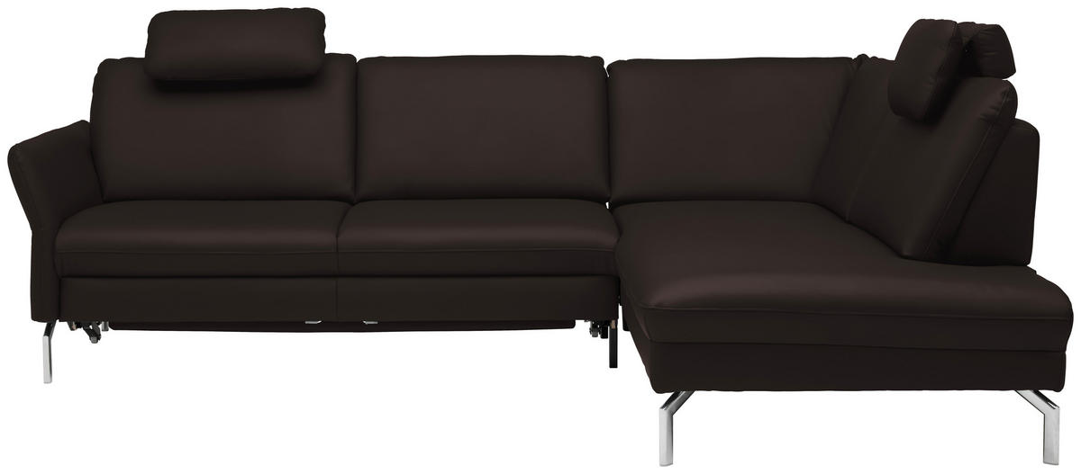 ECKSOFA in Echtleder Dunkelbraun  - Dunkelbraun/Alufarben, Konventionell, Leder/Metall (284/220cm) - Beldomo Premium
