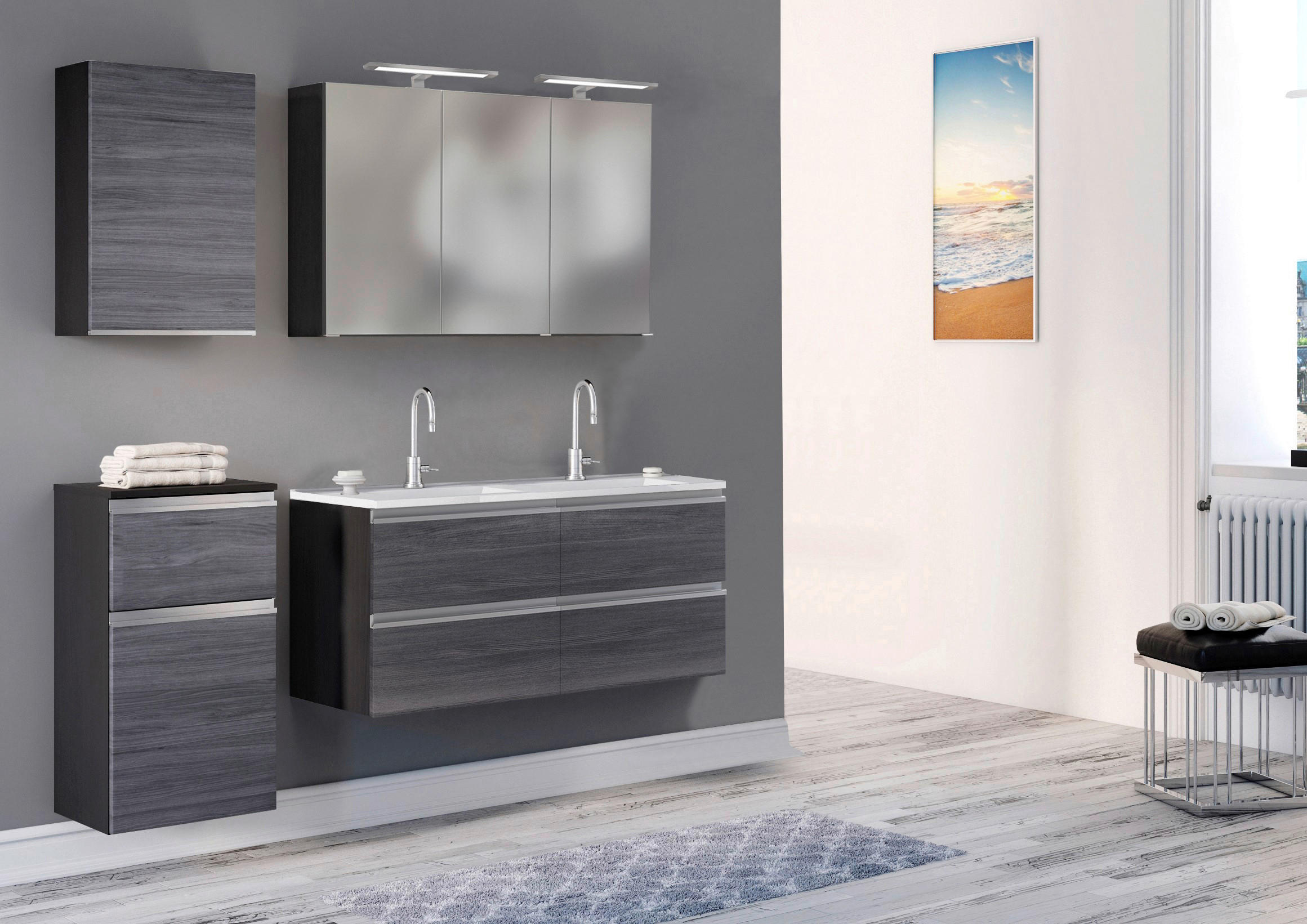 BADEZIMMER in 120 cm - Eichefarben/Silberfarben, Basics, Holzwerkstoff/Stein (120cm) - Held
