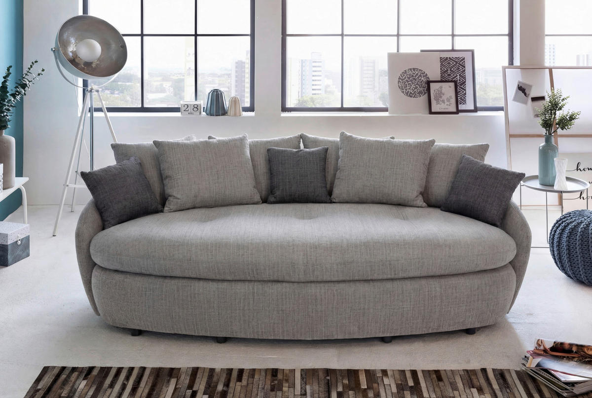 MEGASOFA Chenille Hellgrau  - Anthrazit/Silberfarben, Trend, Kunststoff/Textil (238/80/140cm) - MID.YOU