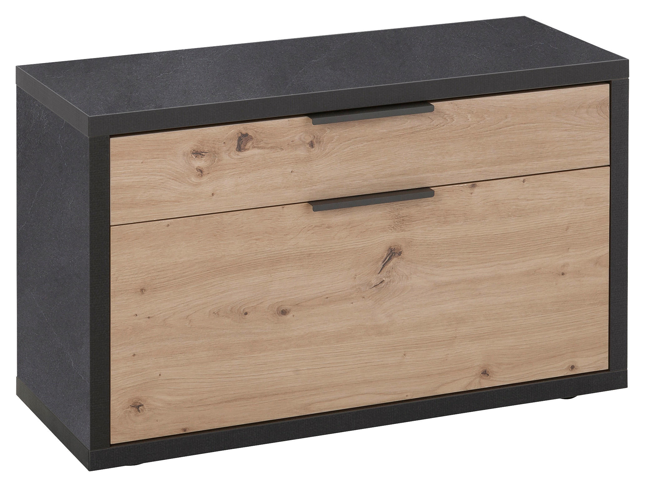 GARDEROBENBANK Schieferfarben, Eiche Artisan  - Schieferfarben/Schwarz, Design, Kunststoff/Metall (85,1/52,3/35,3cm) - Carryhome