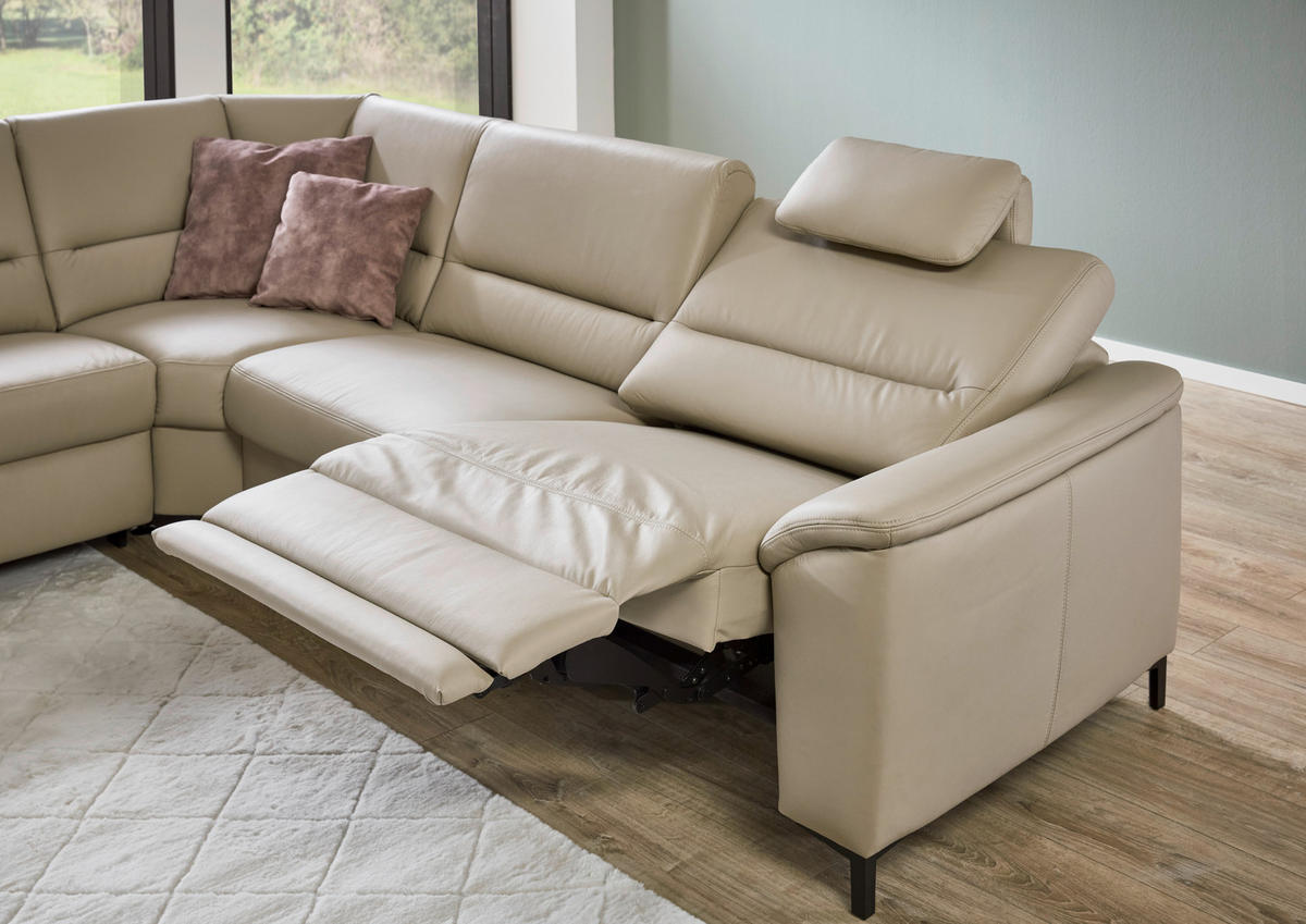ECKSOFA in Echtleder Perlmutt  249/290 cm  - Perlmutt/Schwarz, KONVENTIONELL, Leder/Metall (249/290cm) - Beldomo Premium