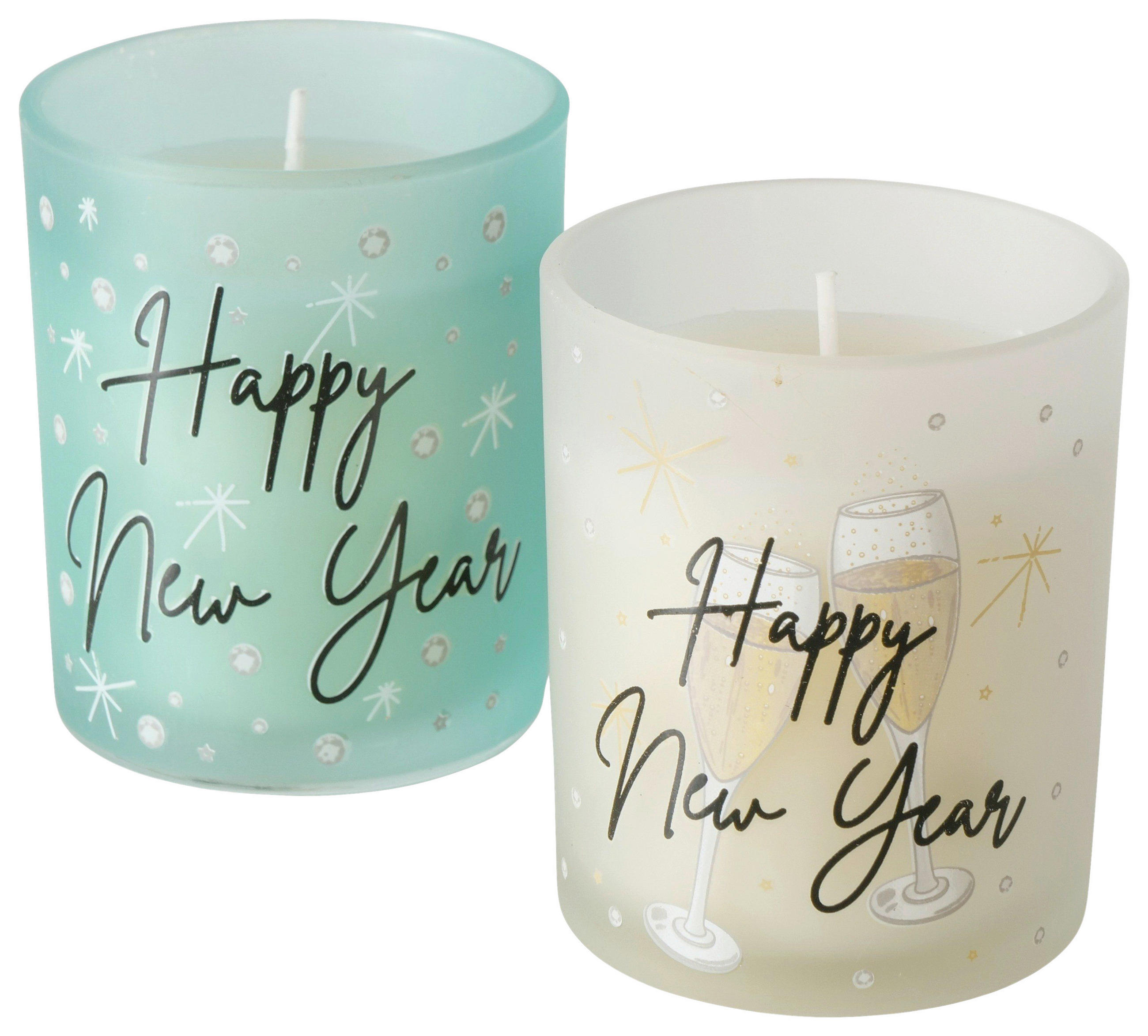 KERZE IM TOPF - Türkis/Weiss, Basics, Glas/Paraffin (7/8,3cm)