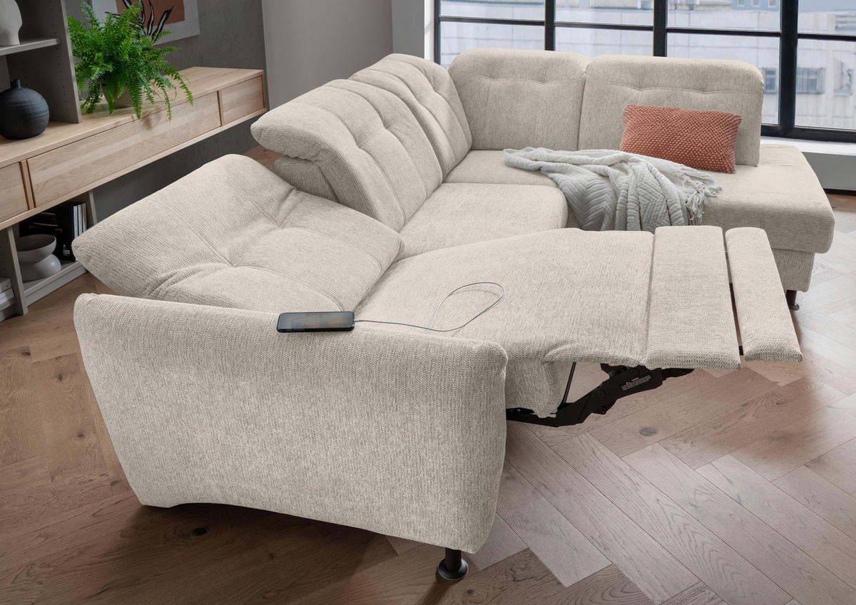 ECKSOFA in Chenille Beige  - Beige/Schwarz, Modern, Textil/Metall (270/198cm) - Livetastic