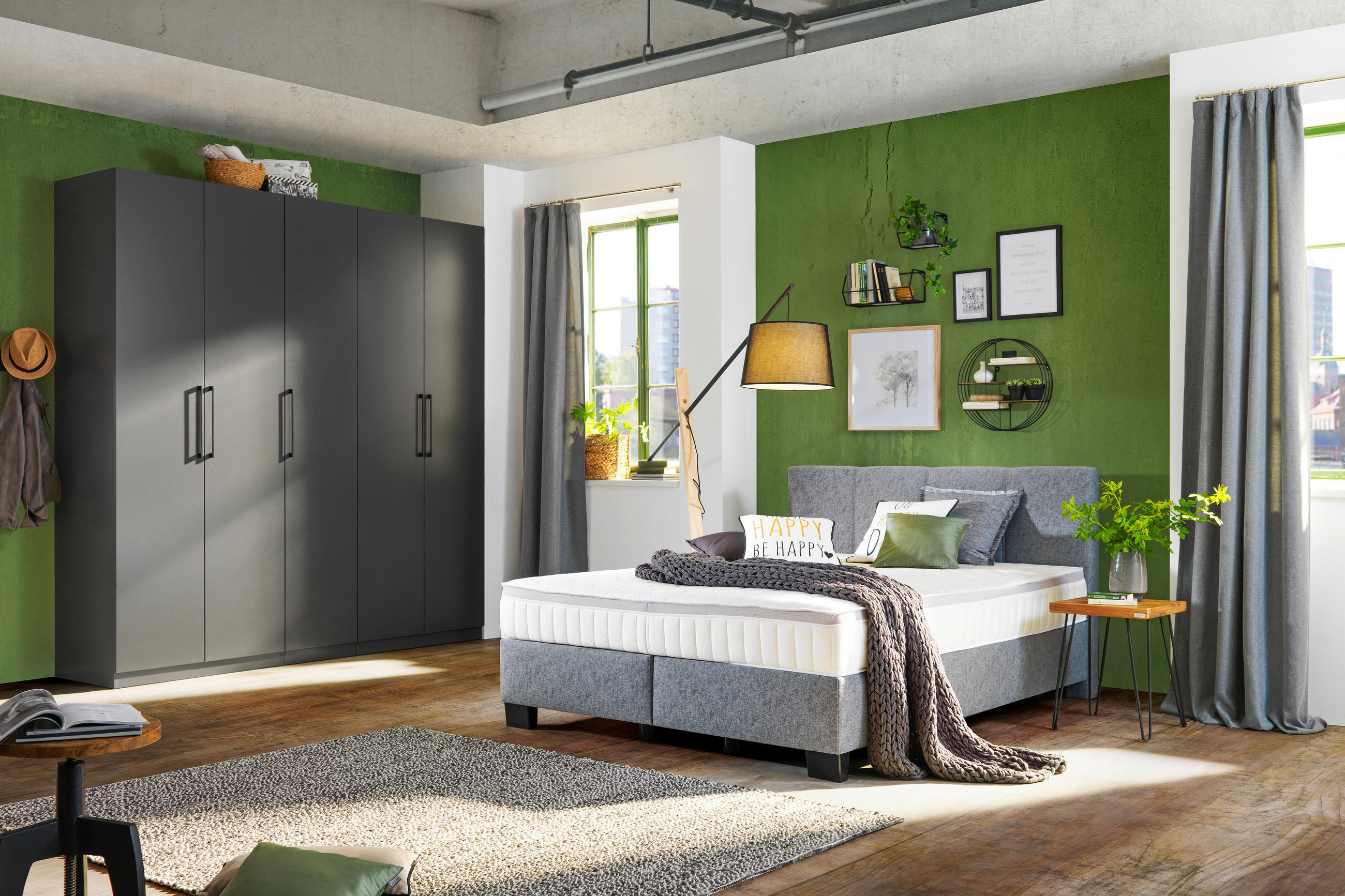 BOXSPRINGBETT 160/200 cm in Platinfarben - Platinfarben/Schwarz, Design, Kunststoff/Textil (160/200cm) - Hom`in